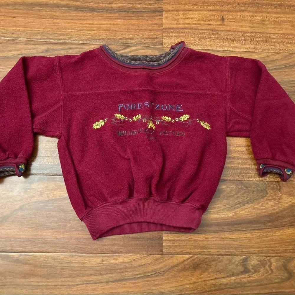 Gap vintage maroon “Forest Zone Wilderness Tested” fleece crewneck sweatshirt